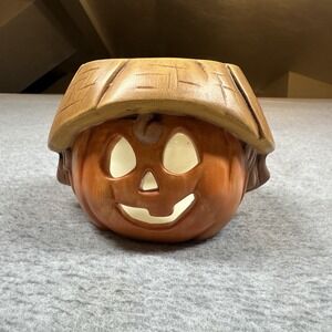 Vintage Ceramic Pumpkin Jack-O'-Lantern Luminary Made‎ in USA 1980s